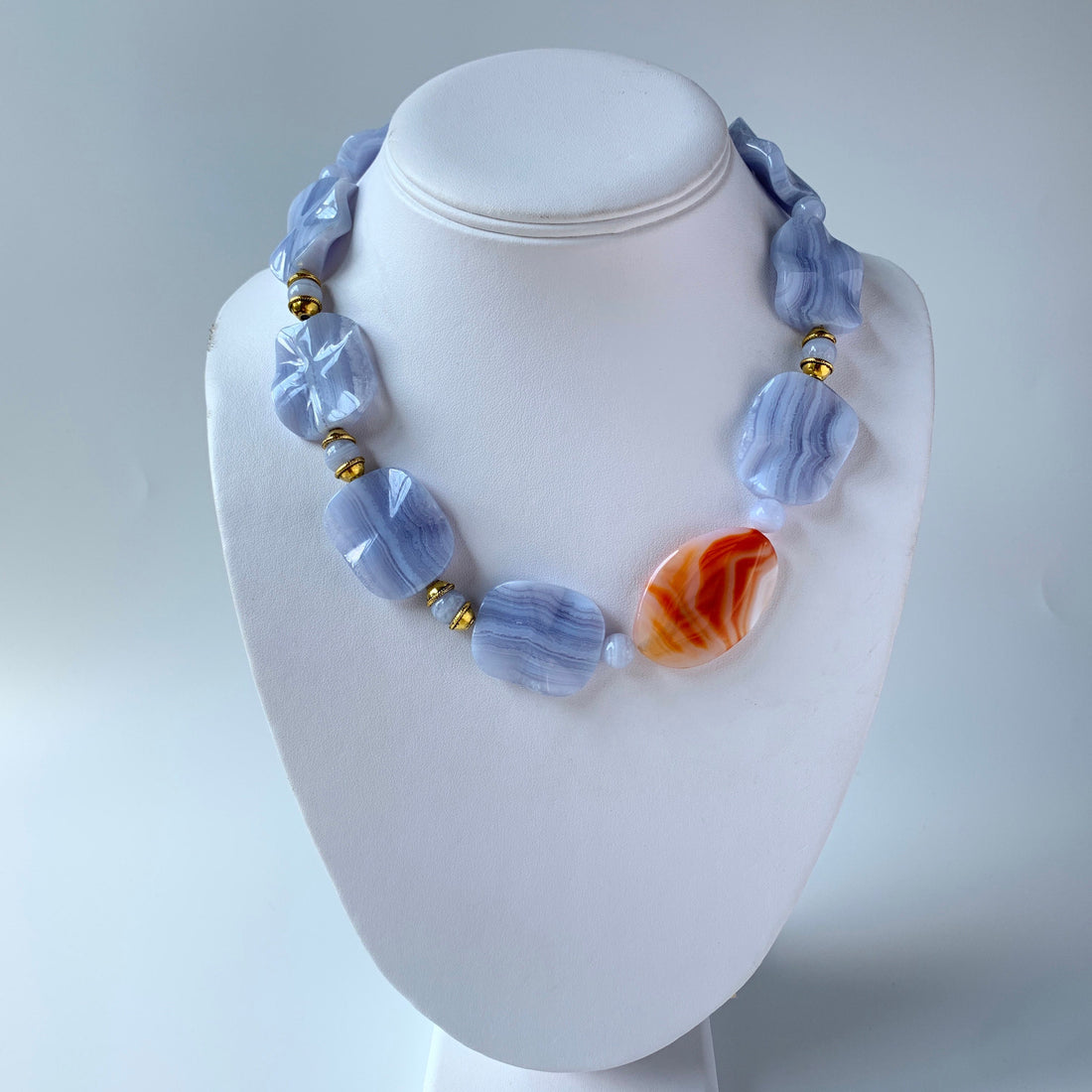 Sterling Silver Blue Lace Agate Necklace | PlayHardLookDope